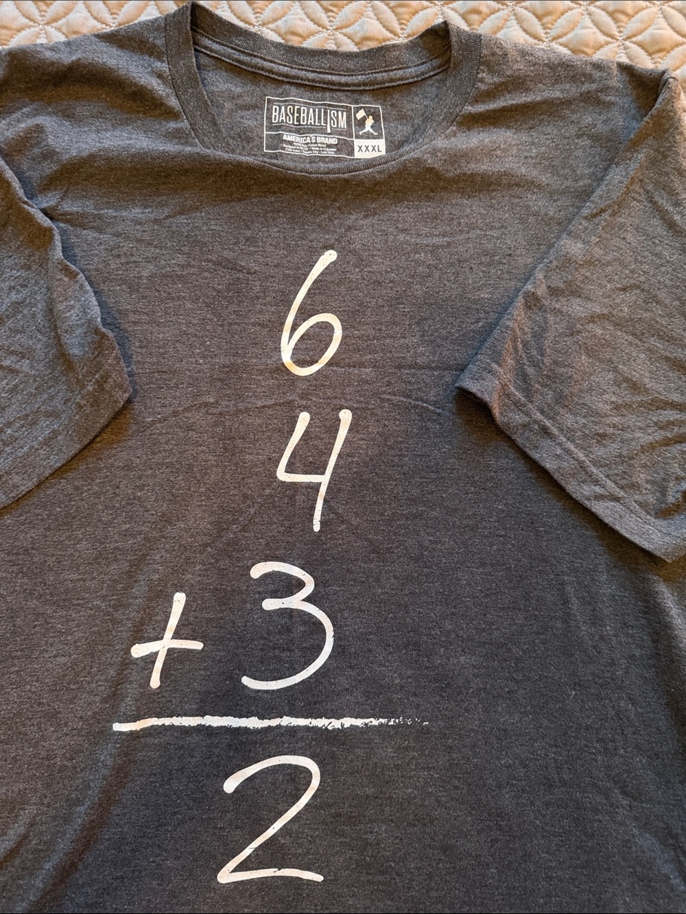 Baseballisum double play shirt Charcoal Short-Sleeve Tee with White Math Graphic